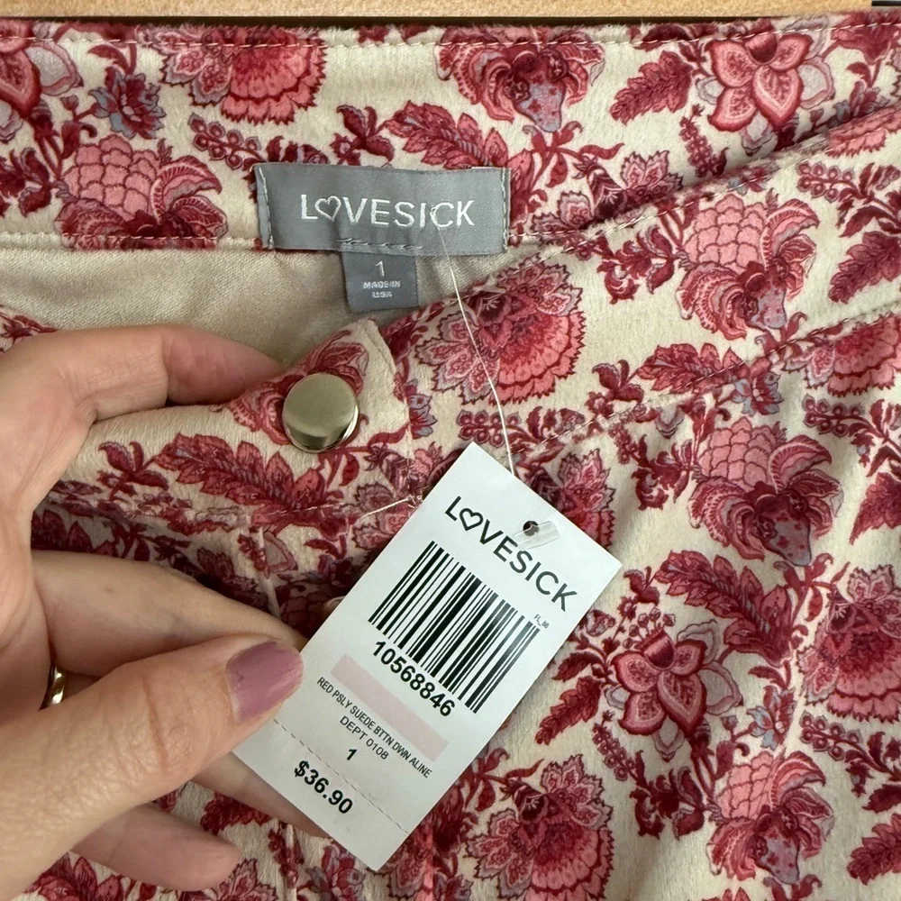 Torrid LoveSick Suede Floral Mini Button Front Skirt Pink Cream Plus Size 1